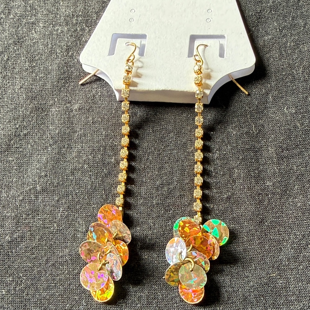Shimmering Gold and Iridescent Dangle Earrings